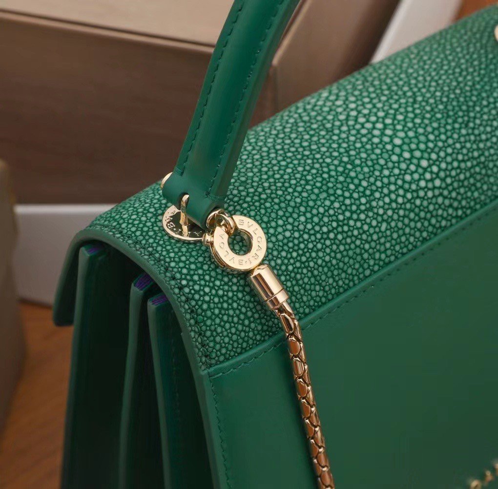 Bvlgari Serpenti Forever Small Bag In Green Galuchat Leather