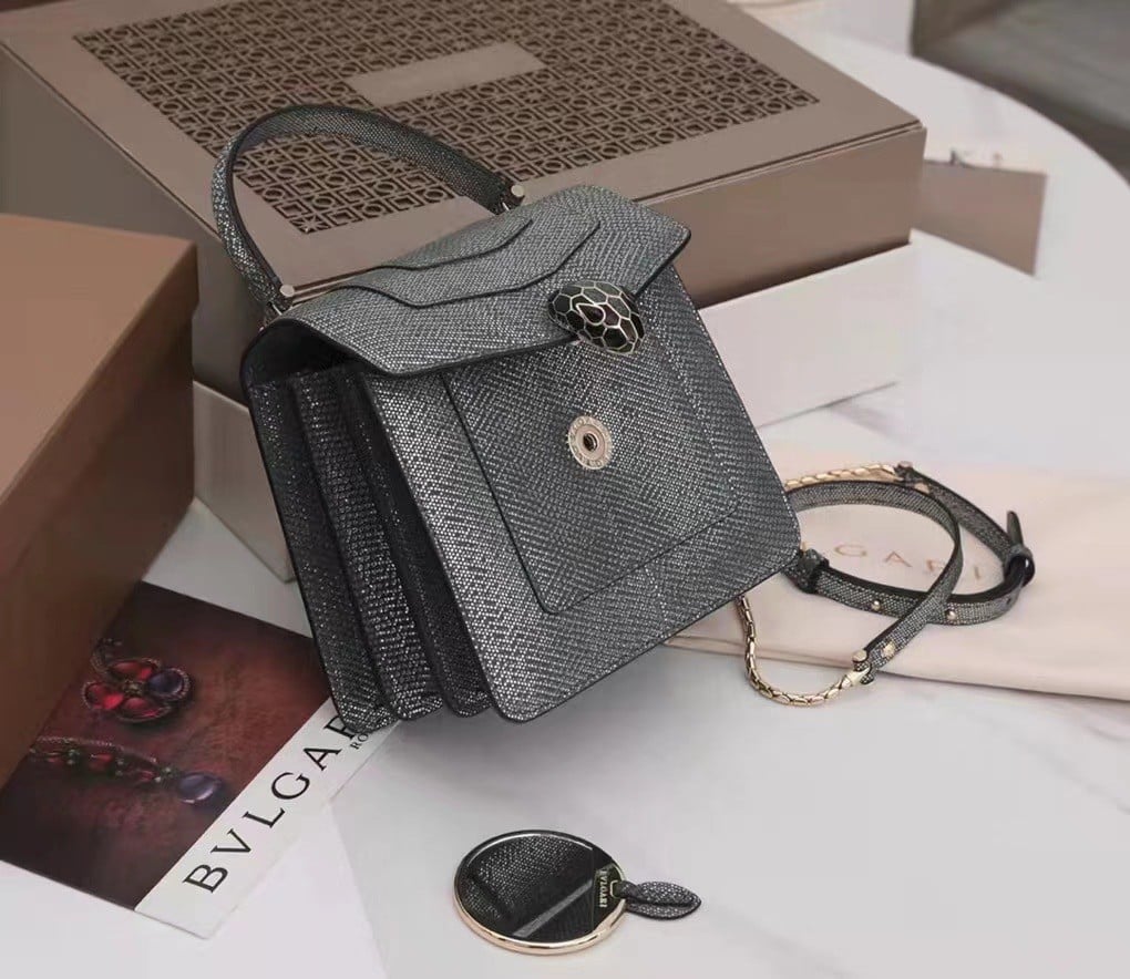 Bvlgari Serpenti Forever Small Bag In Grey Karung Leather