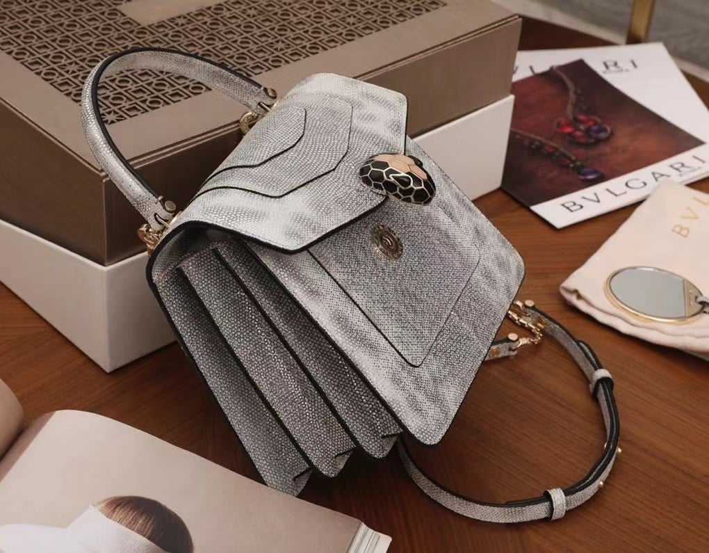 Bvlgari Serpenti Forever Small Bag In Gray Karung Leather