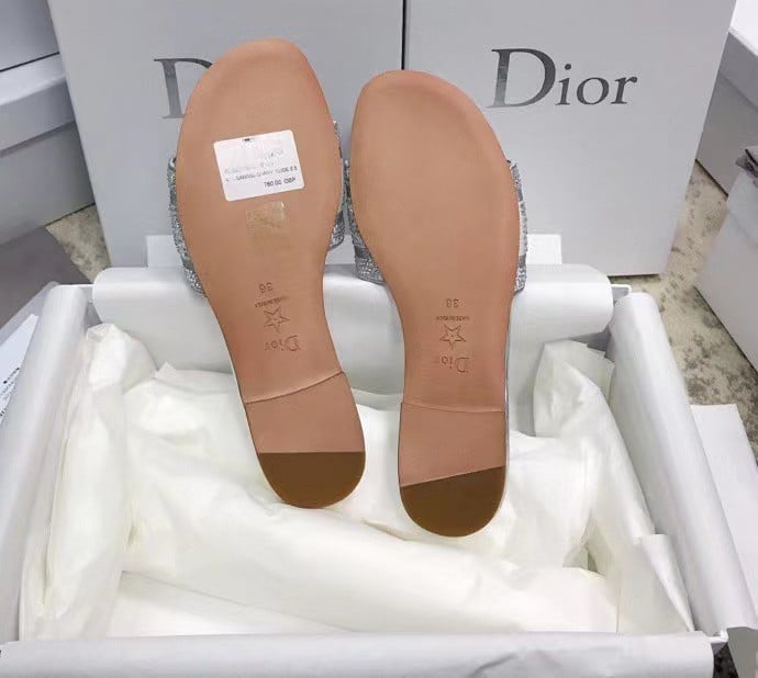 Dior Dway Slides In Grey Metallic Thread Embroidery and Strass