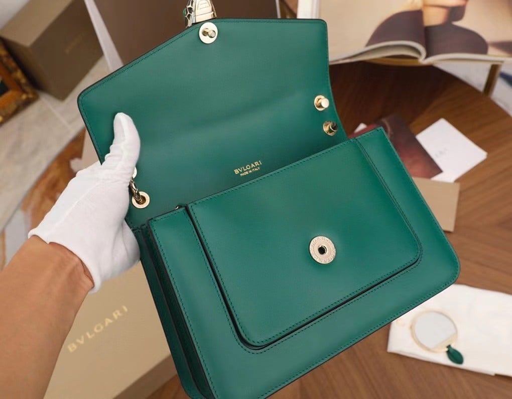 Bvlgari Serpenti Forever Medium Shoulder Bag In Green Calfskin