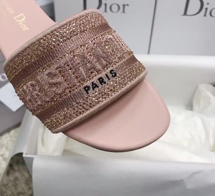 Dior Dway Slides In Pink Metallic Thread Embroidery and Strass