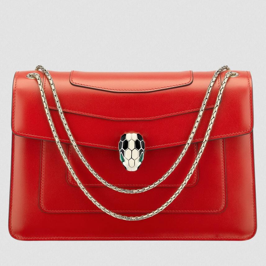 Bvlgari Serpenti Forever Large Shoulder Bag In Red Calfskin