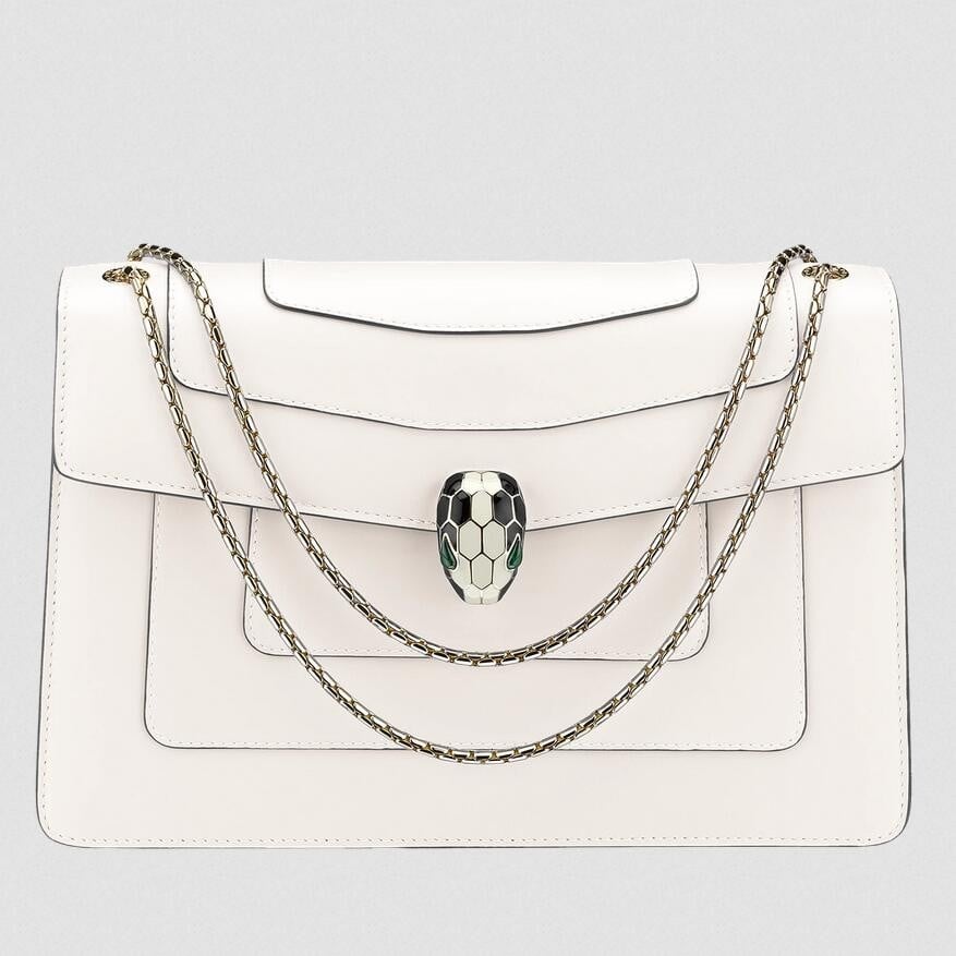 Bvlgari Serpenti Forever Large Shoulder Bag In White Calfskin