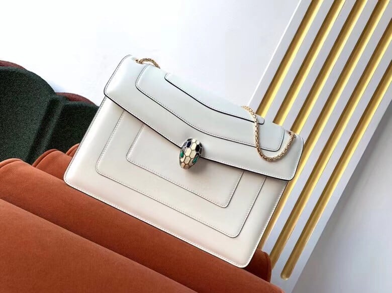 Bvlgari Serpenti Forever Large Shoulder Bag In White Calfskin