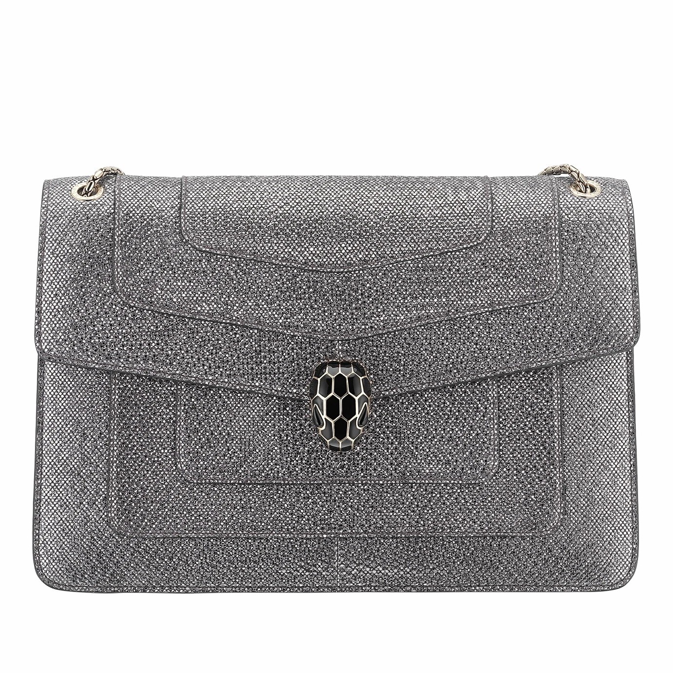 Bvlgari Serpenti Forever Large Shoulder Bag In Grey Karung Leather