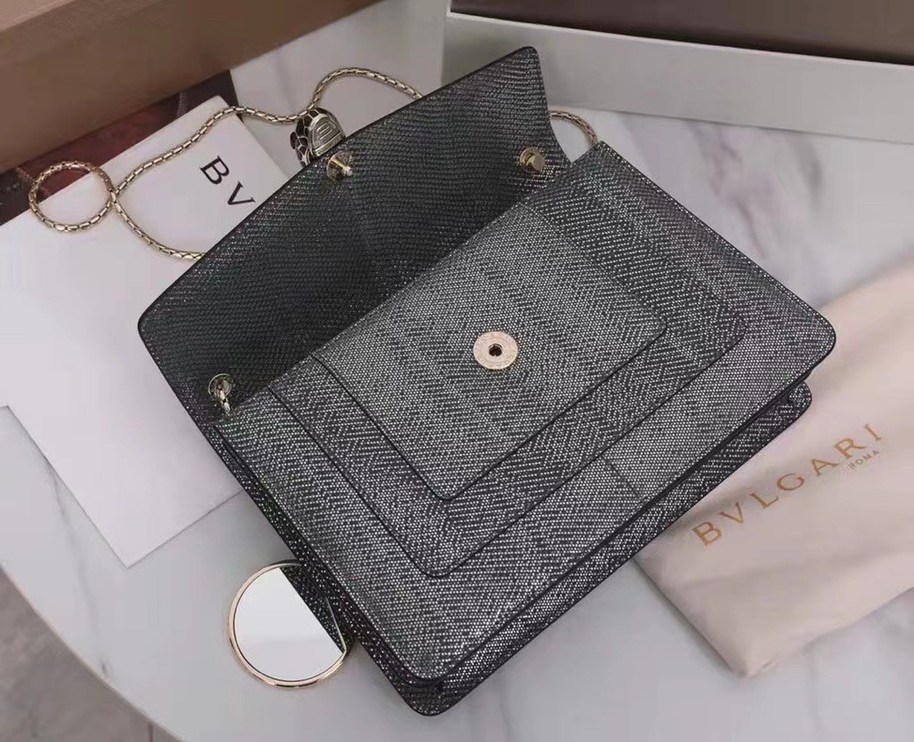 Bvlgari Serpenti Forever Large Shoulder Bag In Grey Karung Leather