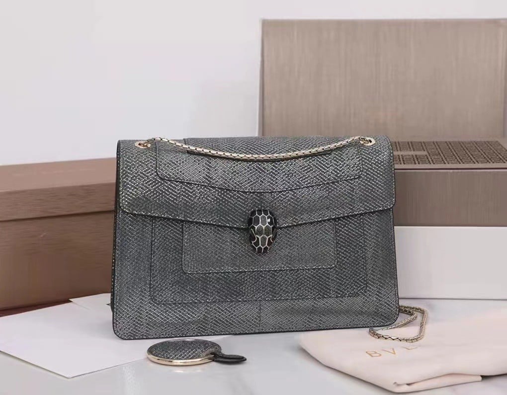 Bvlgari Serpenti Forever Large Shoulder Bag In Grey Karung Leather