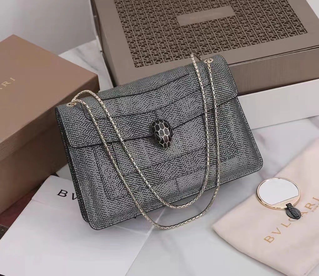 Bvlgari Serpenti Forever Large Shoulder Bag In Grey Karung Leather