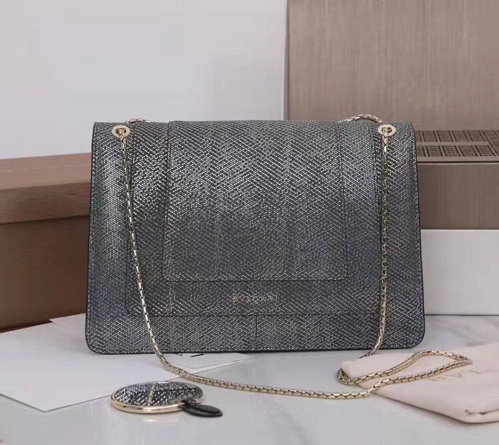 Bvlgari Serpenti Forever Large Shoulder Bag In Grey Karung Leather