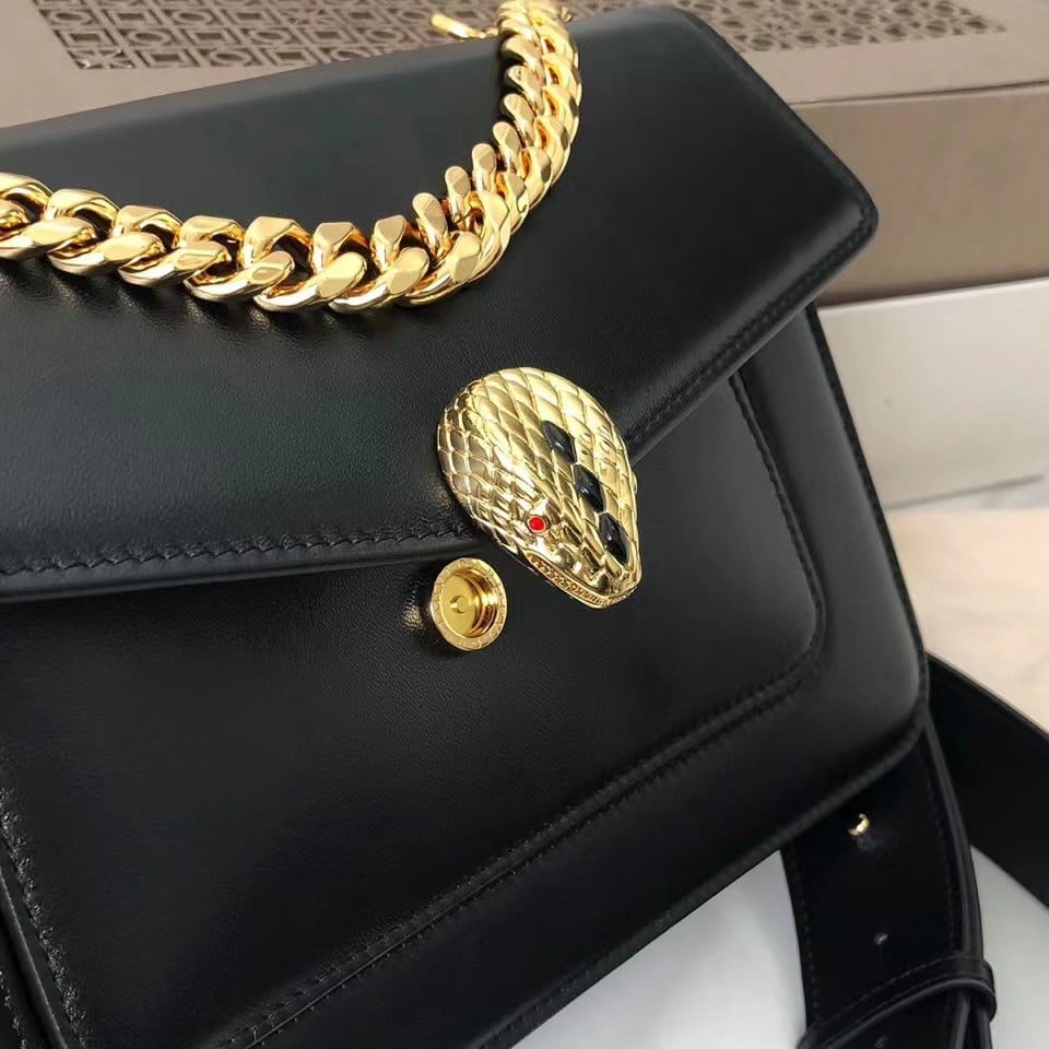 Bvlgari Serpenti Forever Medium Crossbody Bag with Chain Black