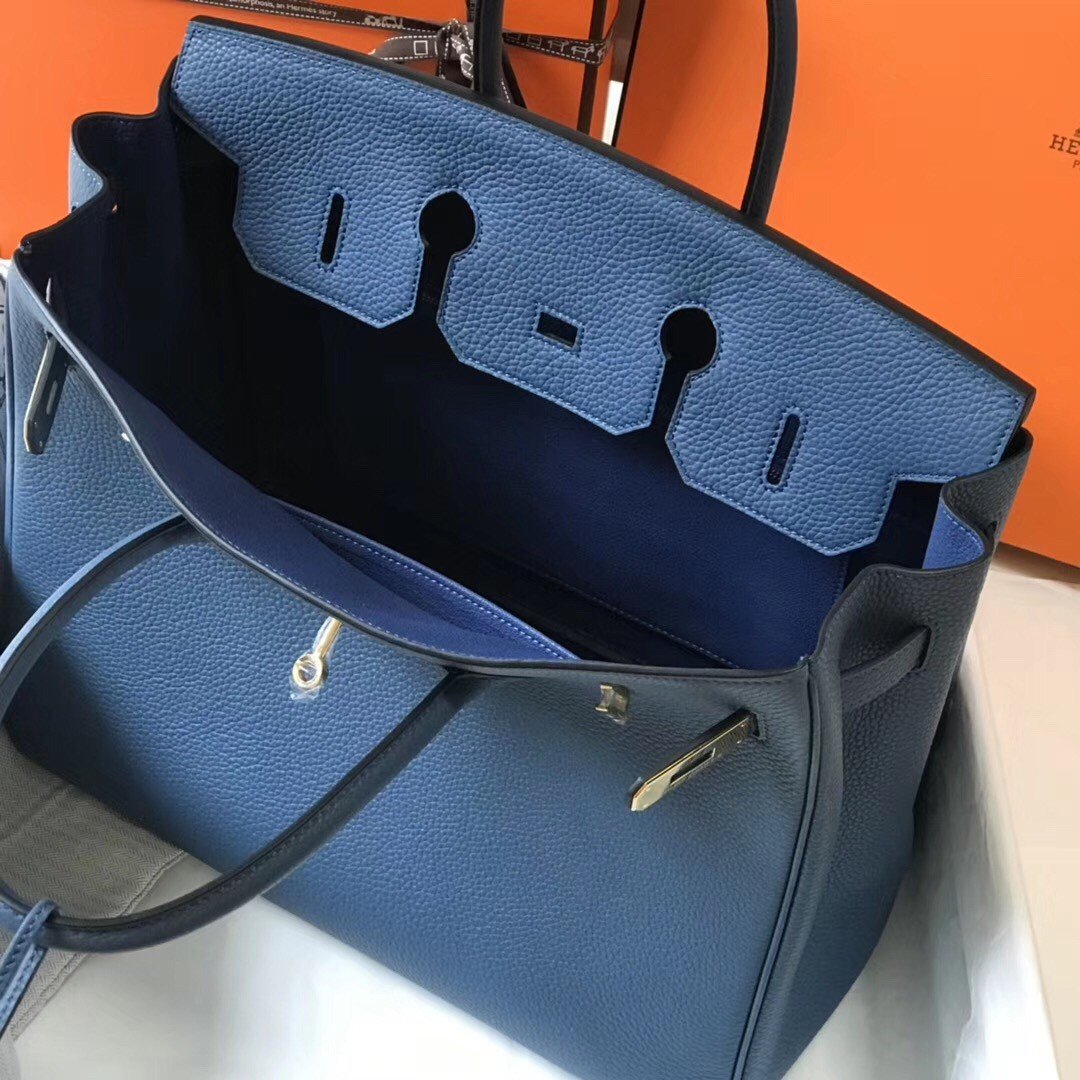 Hermes Birkin 35 Bag in Blue Agate Clemence Leather with GHW