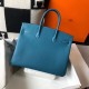 Hermes Birkin 35 Bag in Blue Jean Clemence Leather with GHW