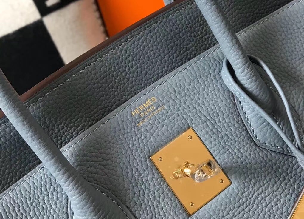 Hermes Birkin 35 Bag in Blue Lin Clemence Leather with GHW