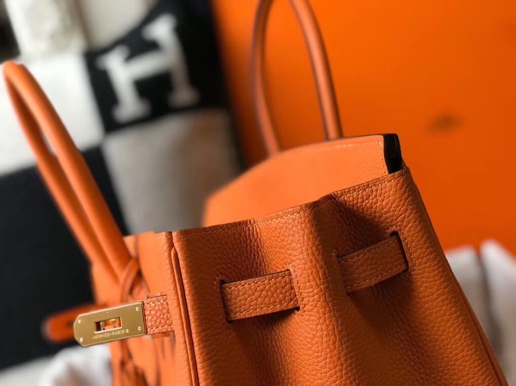 Hermes Birkin 35 Bag in Orange Clemence Leather with GHW