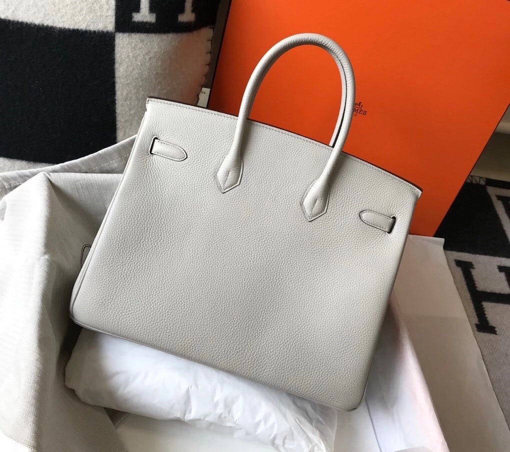 Hermes Birkin 35 Bag in Pearl Grey Clemence Leather with GHW