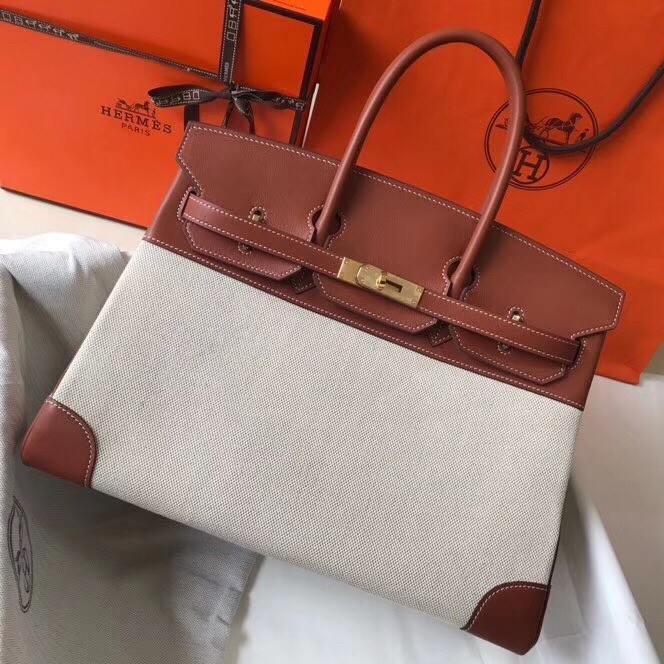 Hermes Birkin 35 Bag in Toile Canvas With Barenia Leather