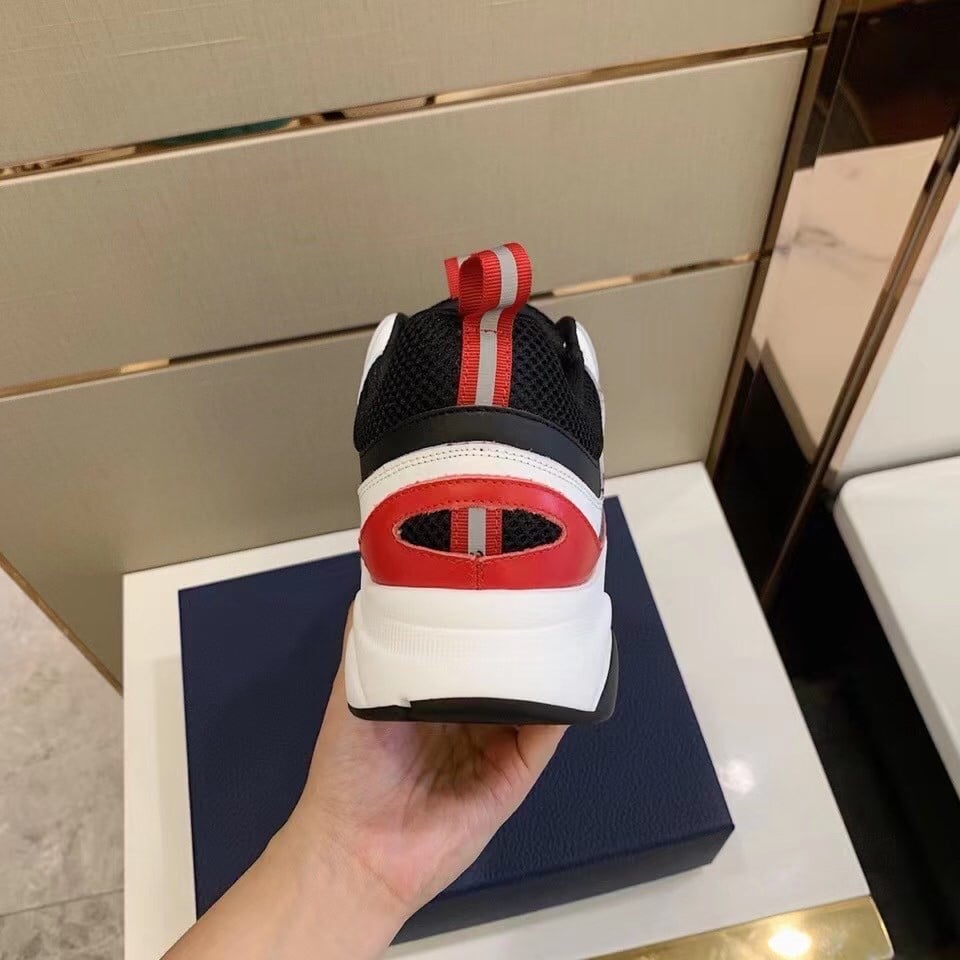 Dior Men's B22 Sneakers In Red Leather and White Mesh