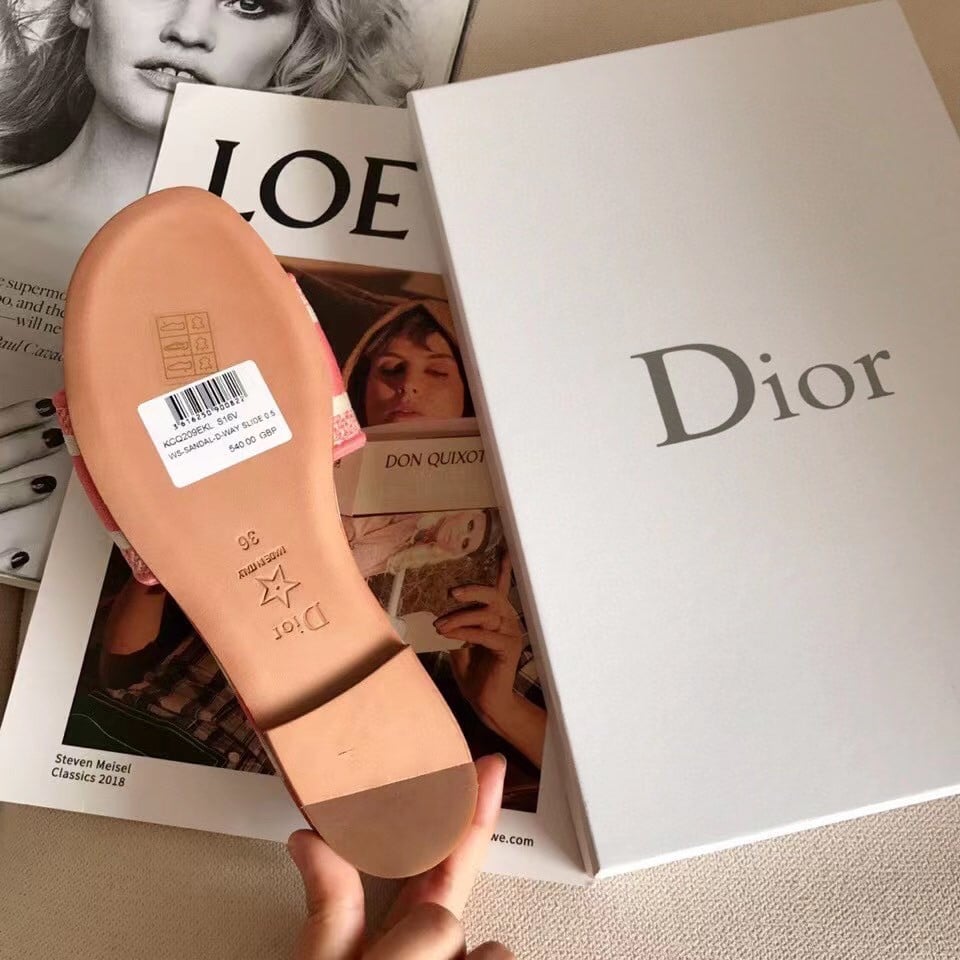 Dior Dway Slides In Pink D-Stripes Embroidered Cotton