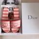 Dior Dway Slides In Pink D-Stripes Embroidered Cotton