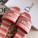 Dior Dway Slides In Pink D-Stripes Embroidered Cotton