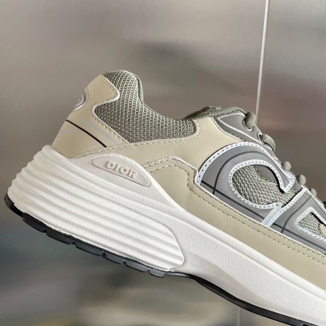 Dior Men's B30 Sneakers In Green Mesh and Ivory Fabric