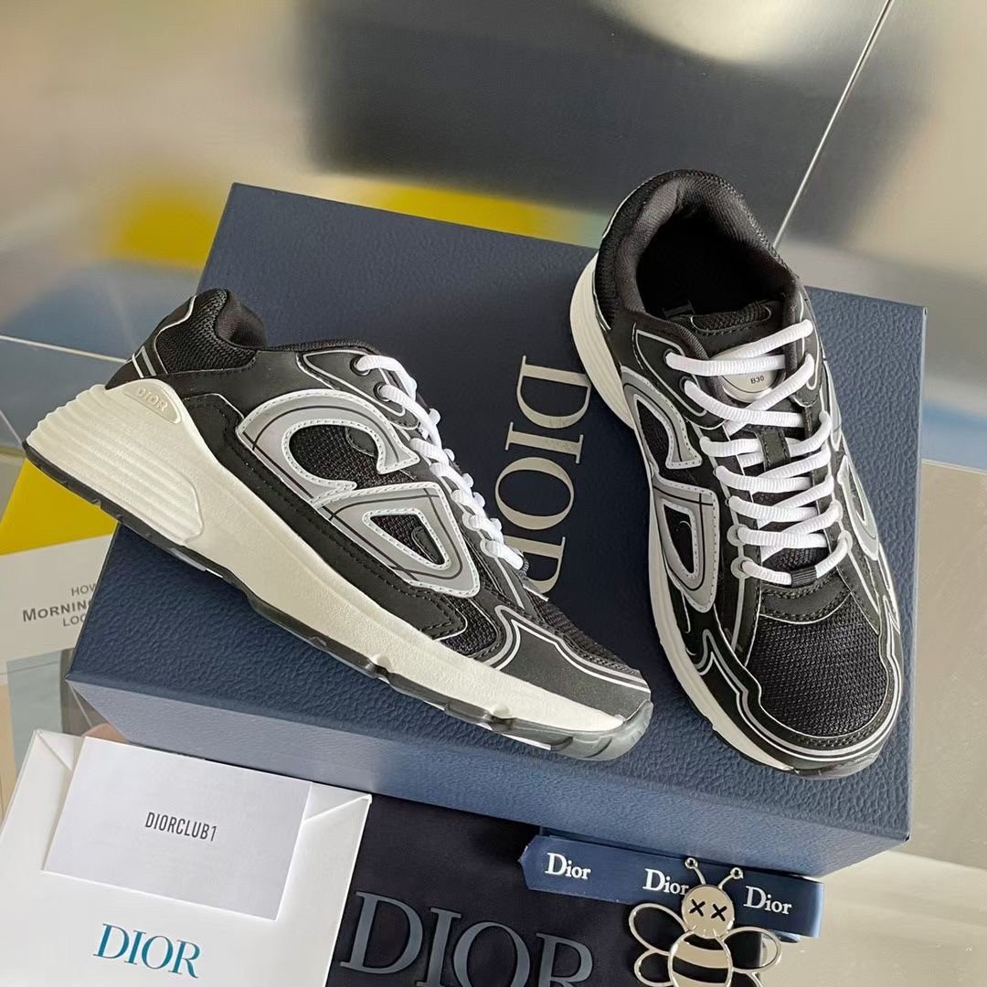 Dior Men's B30 Sneakers In Green Mesh and Fabric