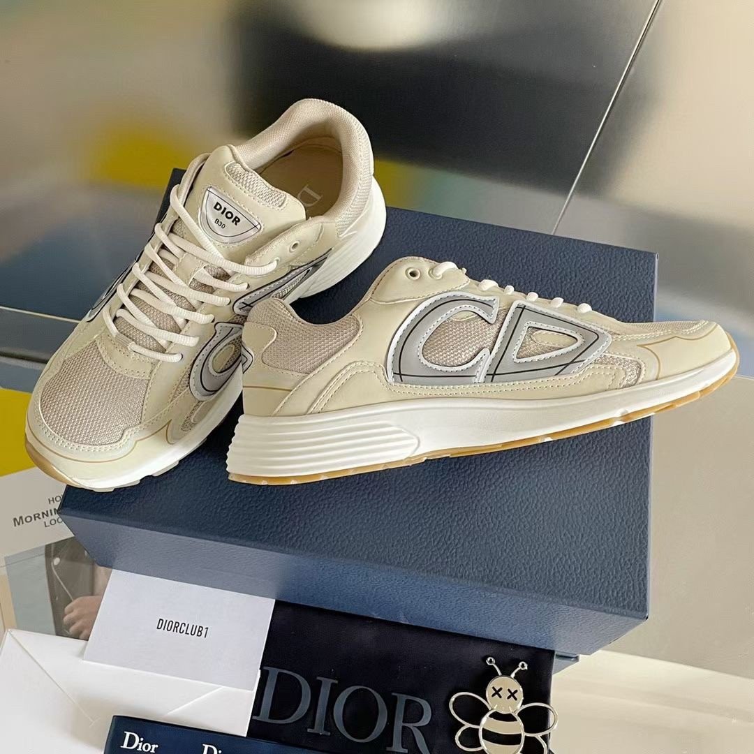 Dior Men's B30 Sneakers In Cream Mesh and Fabric