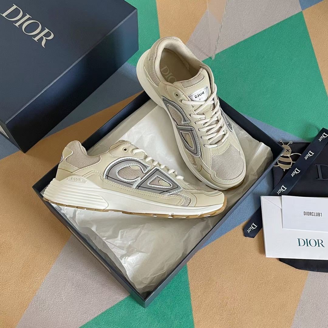 Dior Men's B30 Sneakers In Cream Mesh and Fabric