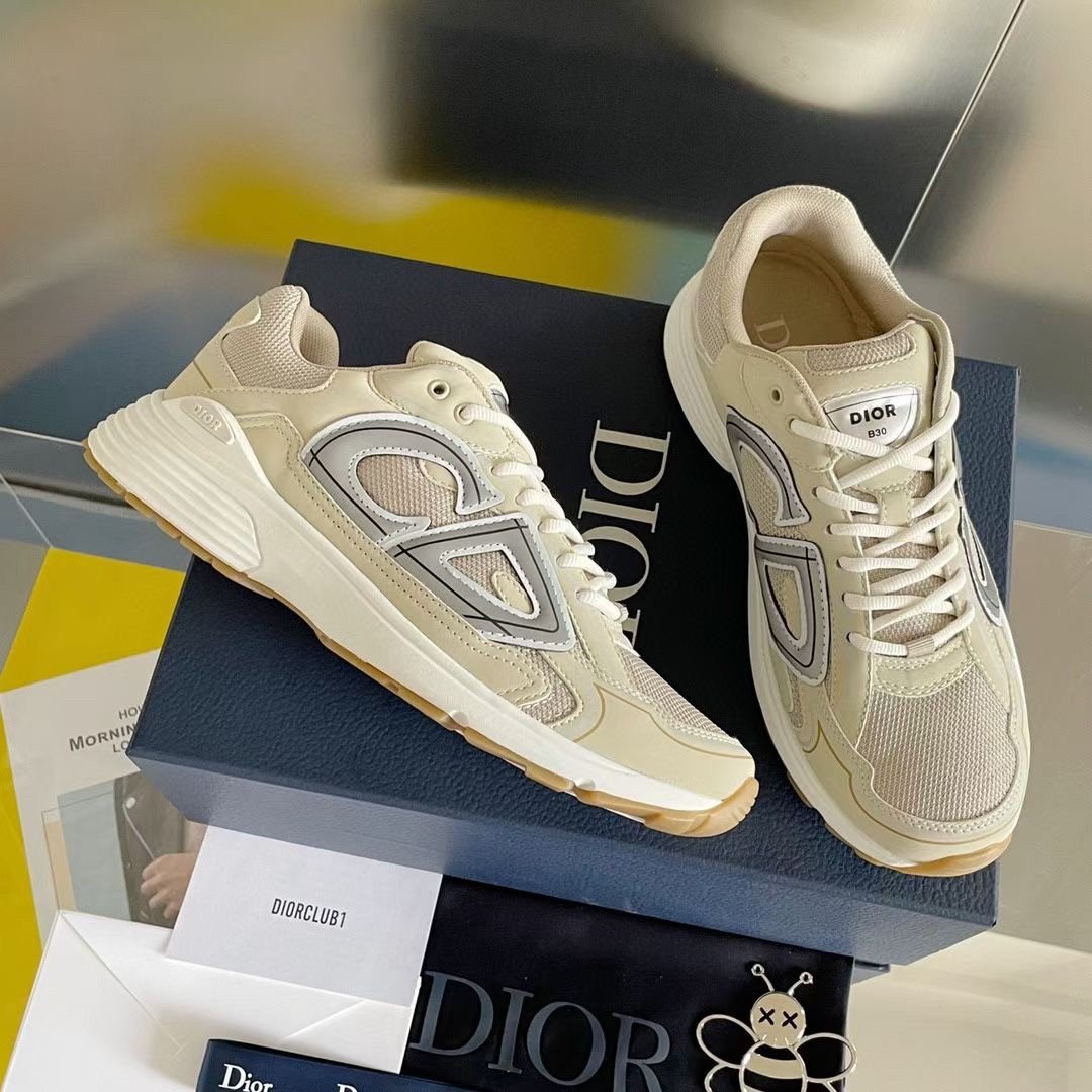 Dior Men's B30 Sneakers In Cream Mesh and Fabric