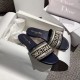 Dior Dway Slides In Deep Blue Embroidered Cotton