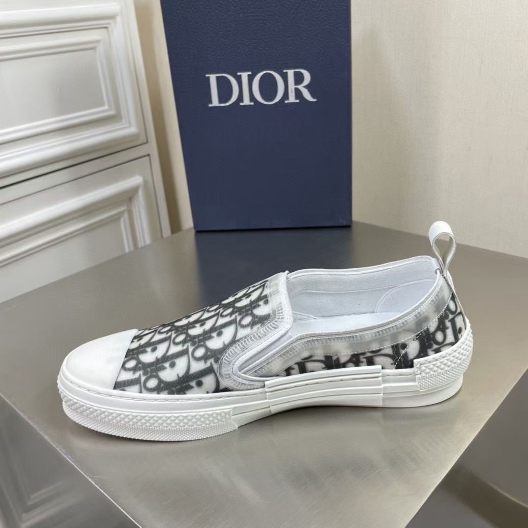 Dior Men's B23 Slip-On Sneakers In Black and White Oblique Canvas