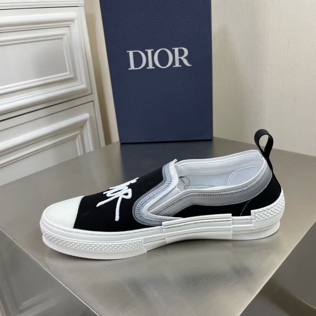 Dior Men's B23 Slip-On Sneakers In Black Shawn Canvas