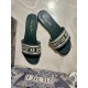 Dior Dway Slides In Green Embroidered Cotton