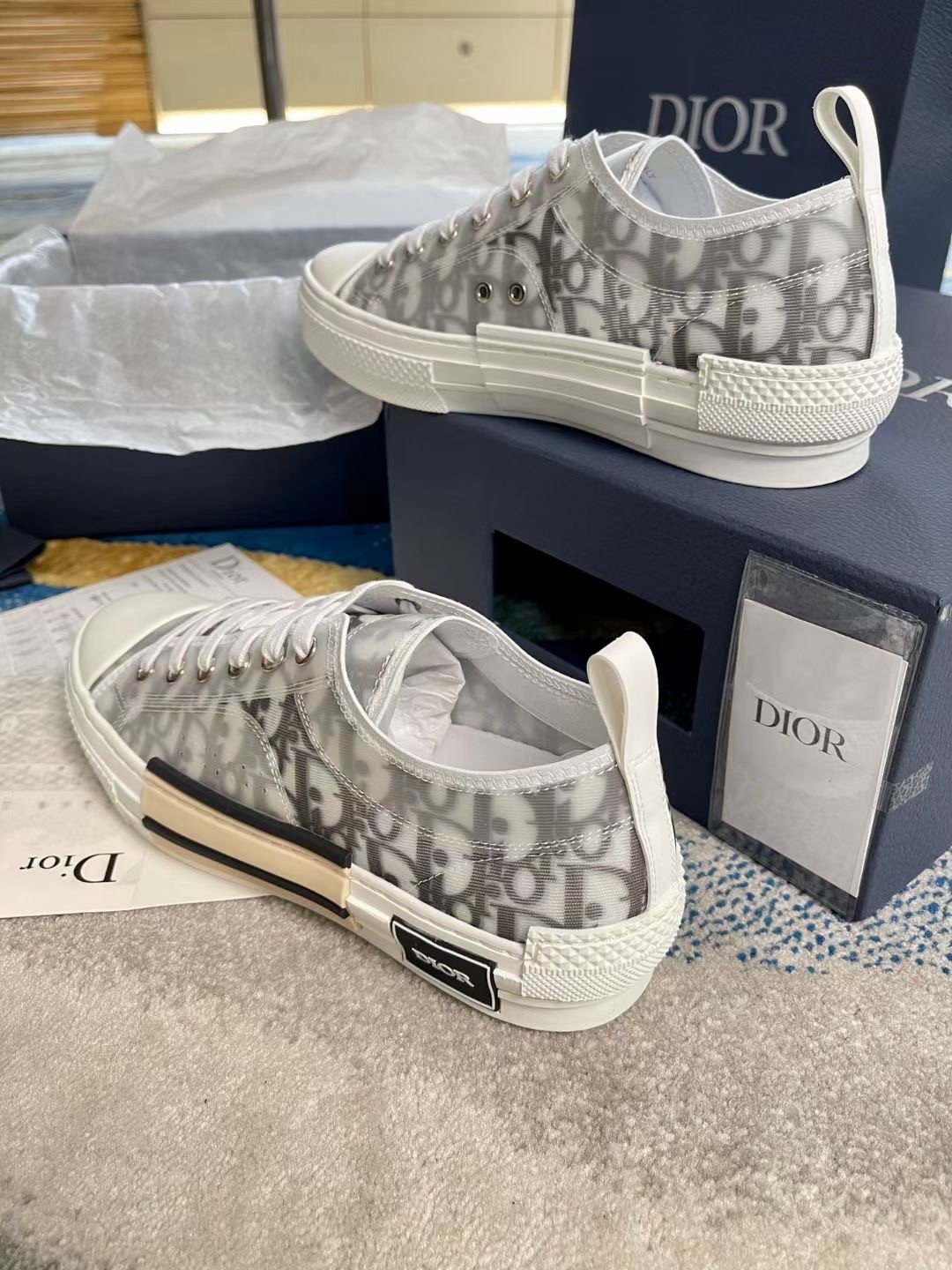 Dior Men's B23 Low-top Sneakers In White and Black Oblique Canvas