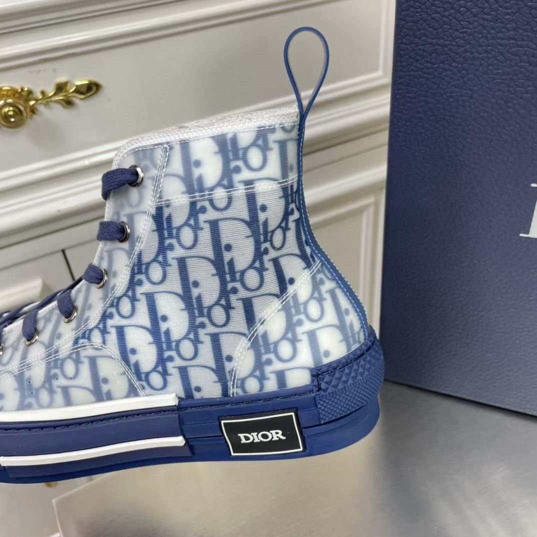 Dior Men's B23 High-top Sneakers In Blue Oblique Canvas