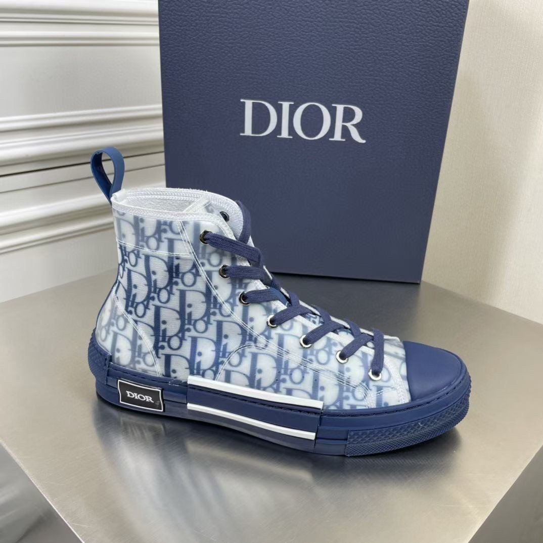 Dior Men's B23 High-top Sneakers In Blue Oblique Canvas