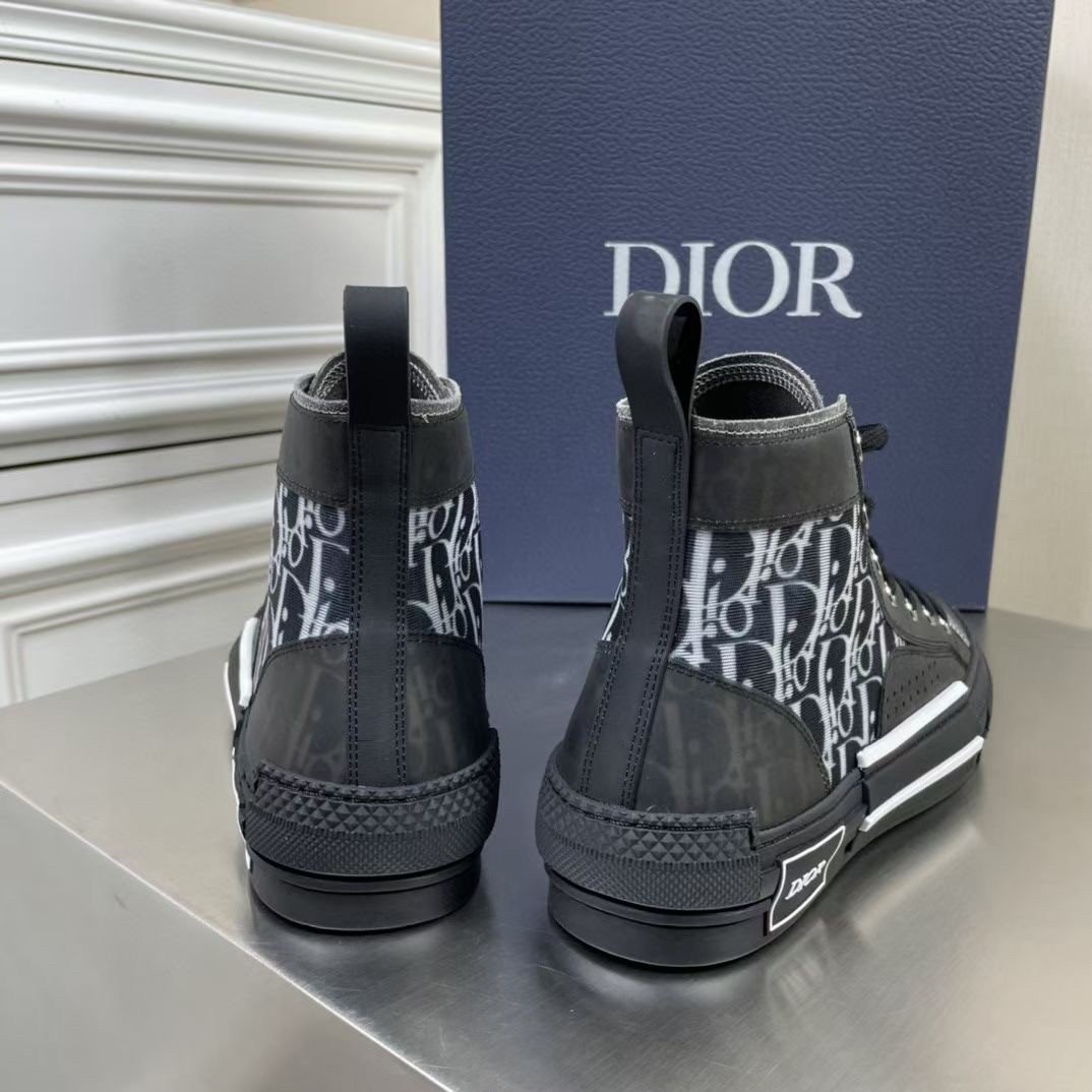 Dior Men's B23 High-top Sneakers In Black Oblique Canvas