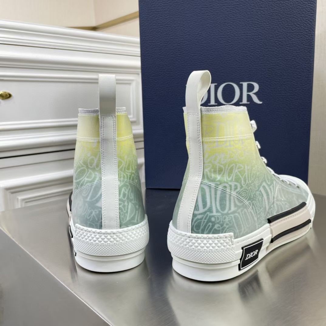 Dior Men's B23 High-top Sneakers with Green and Yellow Print