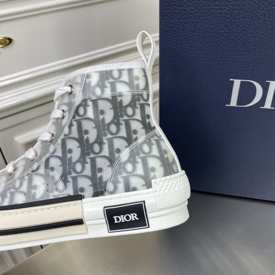 Dior Men's B23 High-top Sneakers In White and Black Oblique Canvas