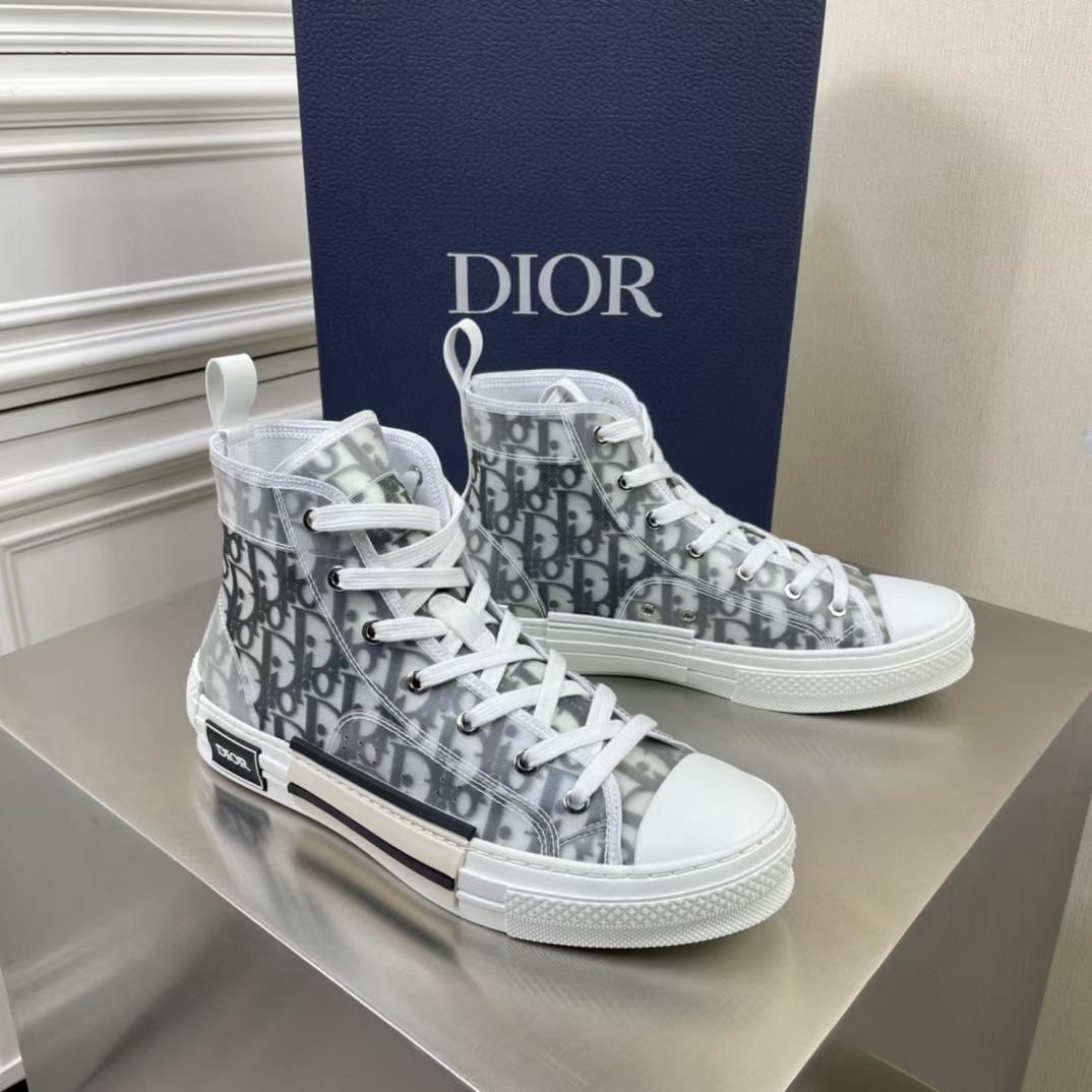 Dior Men's B23 High-top Sneakers In White and Black Oblique Canvas