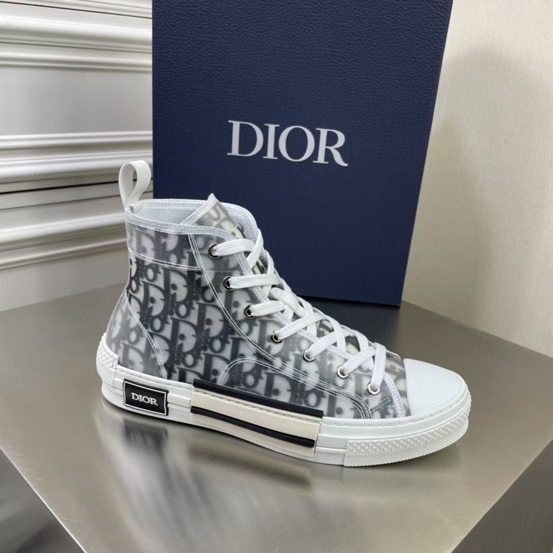 Dior Men's B23 High-top Sneakers In White and Black Oblique Canvas