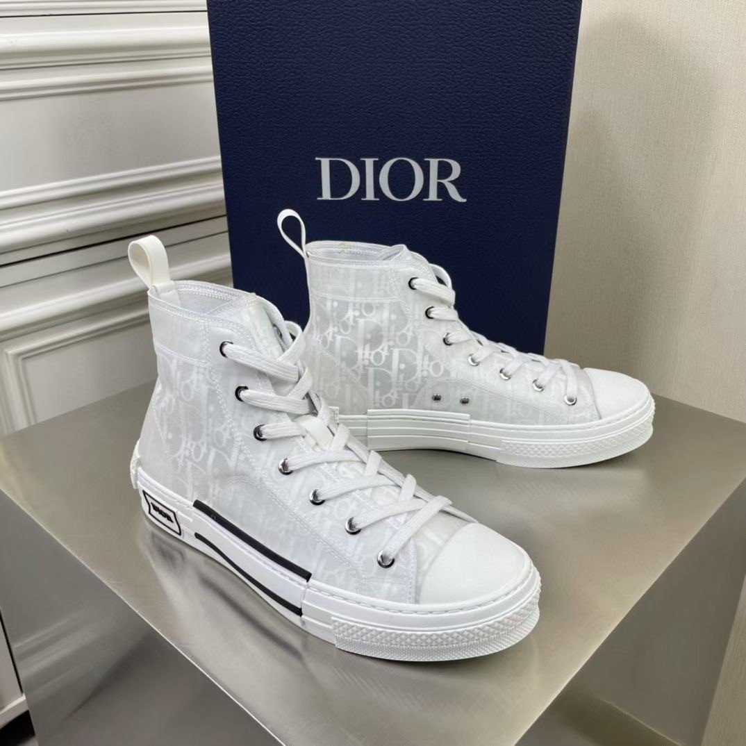 Dior Men's B23 High-top Sneakers In White Oblique Canvas