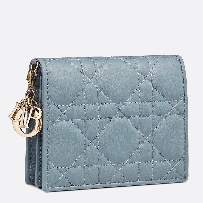 Dior Mini Lady Dior Wallet In Grey Cannage Lambskin