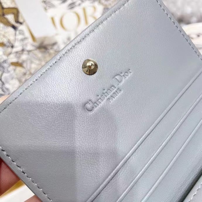 Dior Mini Lady Dior Wallet In Grey Cannage Lambskin