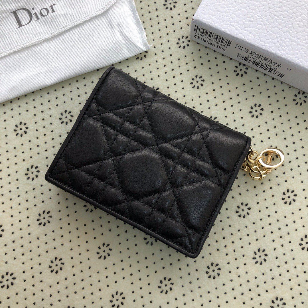 Dior Mini Lady Dior Wallet In Black Cannage Lambskin