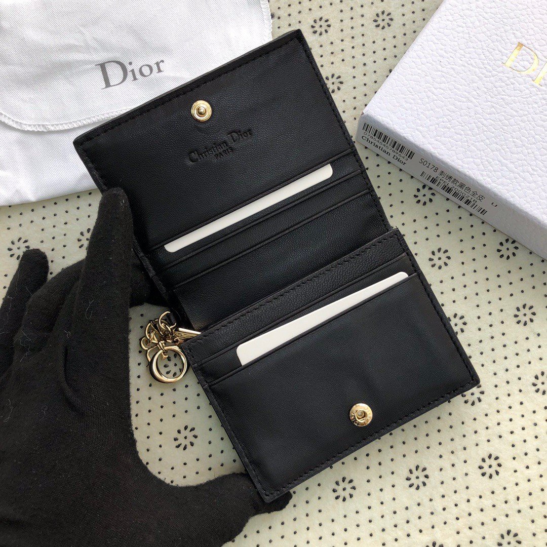 Dior Mini Lady Dior Wallet In Black Cannage Lambskin