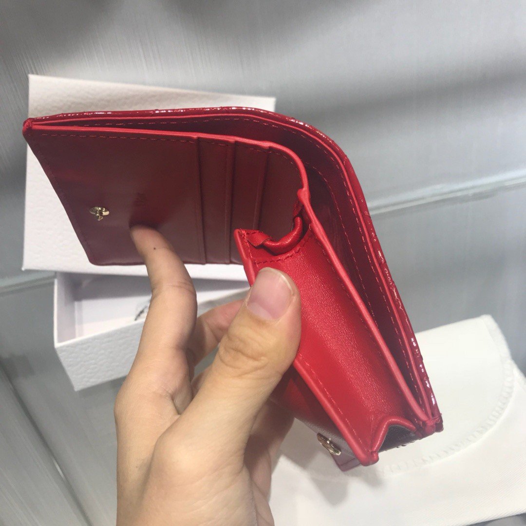 Dior Mini Lady Dior Wallet In Red Patent Calfskin