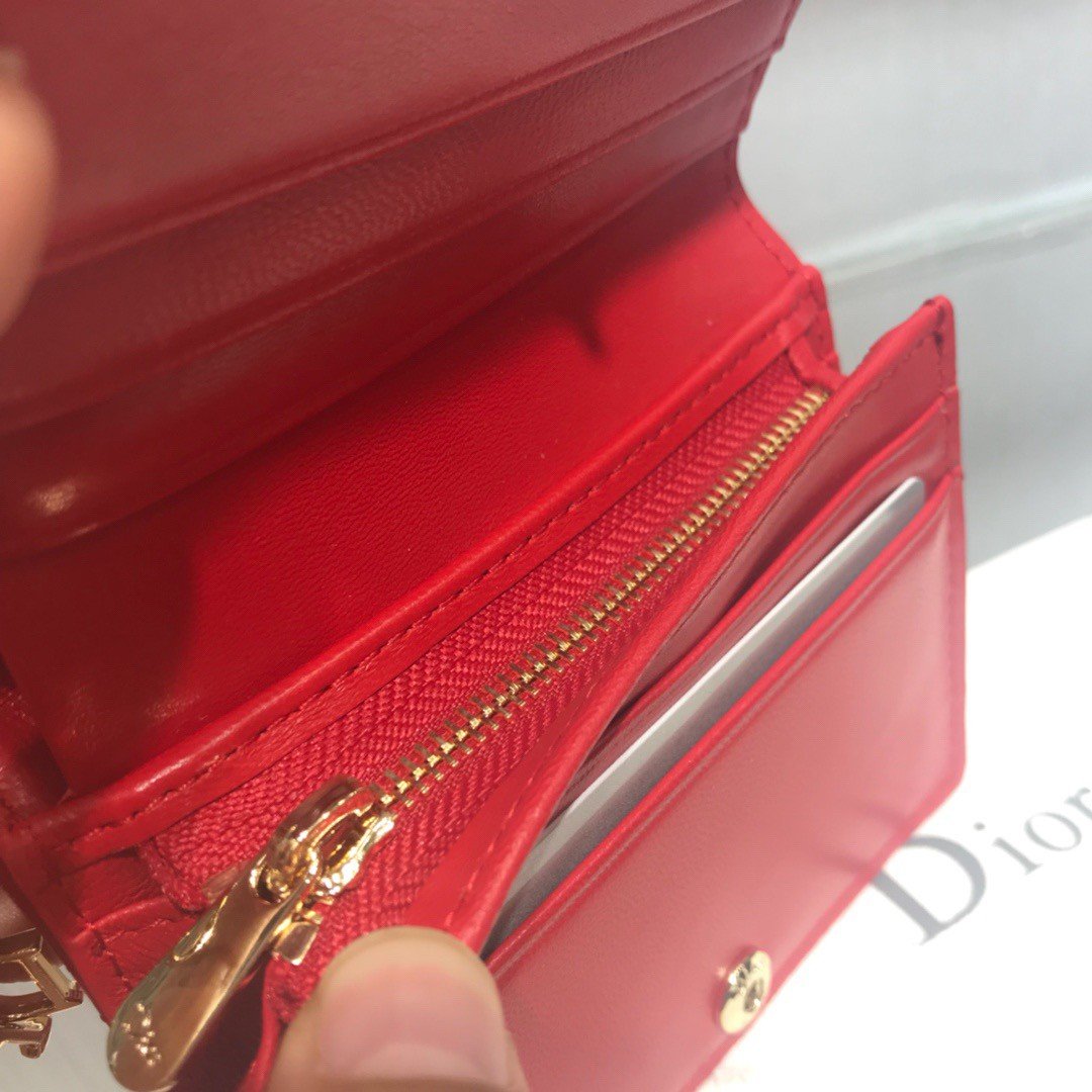 Dior Mini Lady Dior Wallet In Red Patent Calfskin