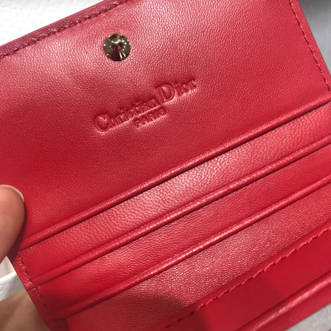 Dior Mini Lady Dior Wallet In Red Patent Calfskin